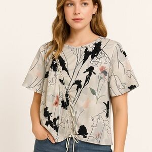 ASOS Black and Cream Floral Blouse Size 10 EUC